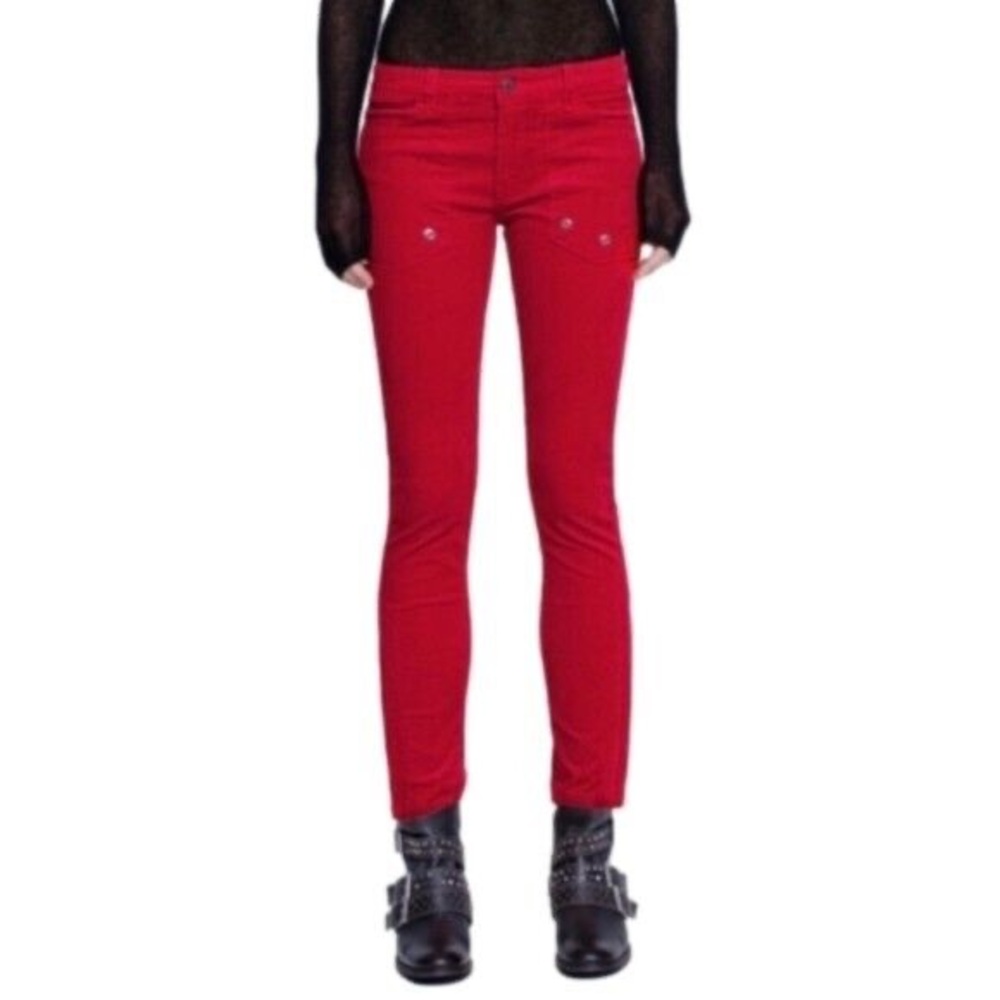 Zadig & Voltaire Women’s Evron Velours Red Corduroy Pants - Picture 2 of 10